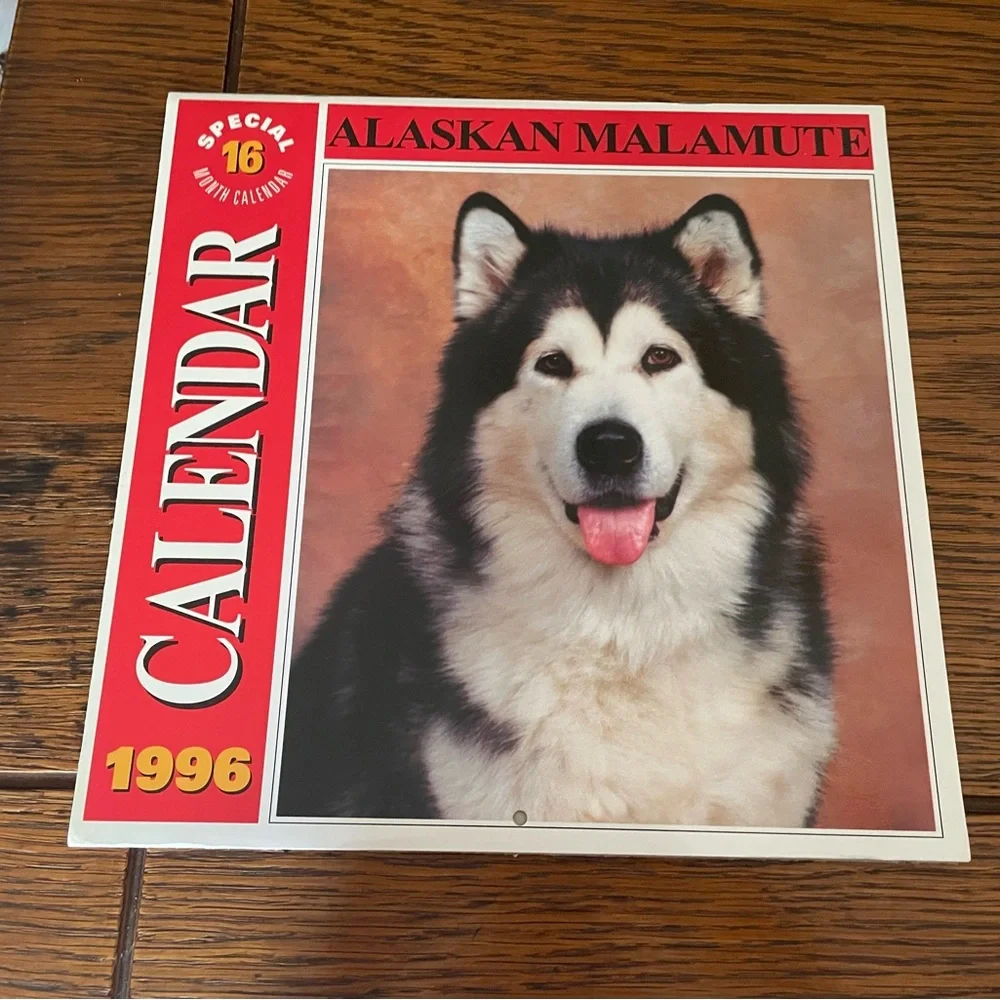 Alaskan Malamute 1996 Wall Calendar - Red and Black